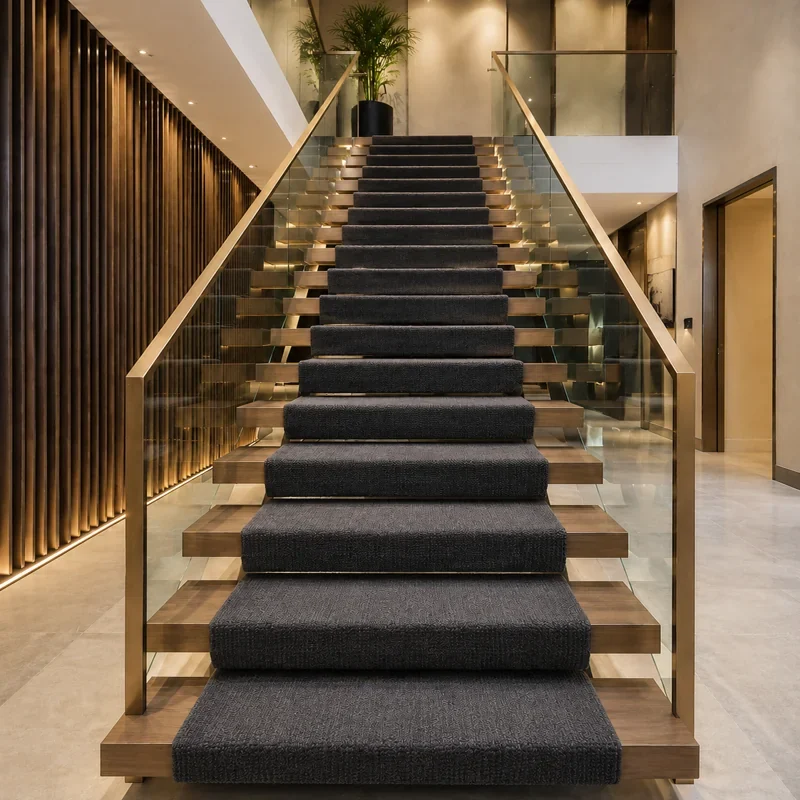 Dark textured stair carpet