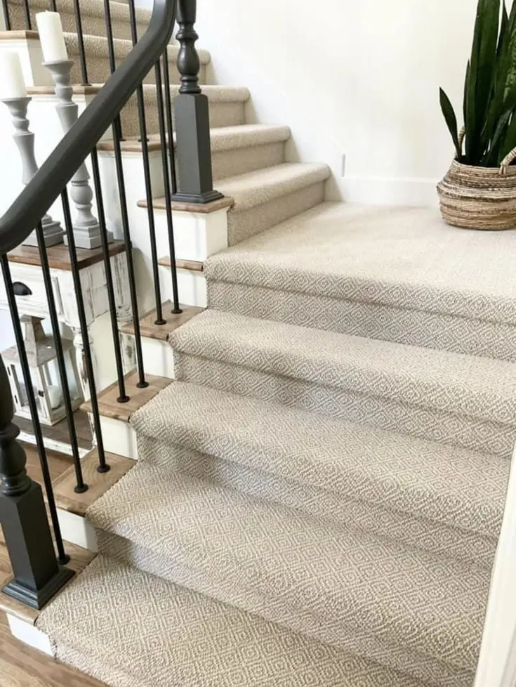 Patterned Beige Stair Carpet
